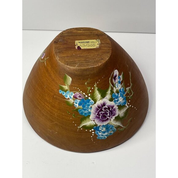 Large Winsome Teak Wood Salad Bowl Hand Painted - Picture 8 of 10
